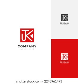 JK letter logo abstract combination with reverse square symbol