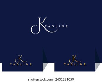 Diseño de logotipo de la letra JK. Logo de Kj. Diseño de logotipo de letras de lujo. Negocios. Oro. Firma. Fuente. Script jk letra vector arte. Finanzas.