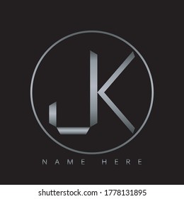 Logotipo de la letra JK, logotipo plateado, logotipo en blanco y negro