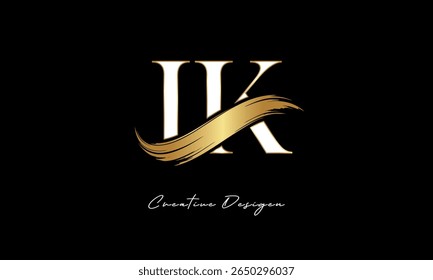 Logotipo del monograma de la letra de JK – marca elegante de la letra del trazo del cepillo del oro para la marca de lujo, moda, diseño de la identidad de Premium de la boutique
