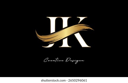 Logotipo del monograma de la letra de JK – marca elegante de la letra del trazo del cepillo del oro para la marca de lujo, moda, diseño de la identidad de Premium de la boutique
