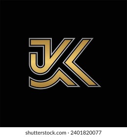 JK Logo Design. Initial Letter JK Logo Design in gray and gold