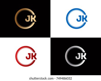 JK Logo. Letter Design Vector with Red and Black Gold Silver Colors