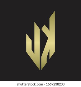 Monograma del logotipo JK con estilo de emblema aislado con colores dorados