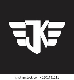 JK Logo monogram with emblem and wings element design template