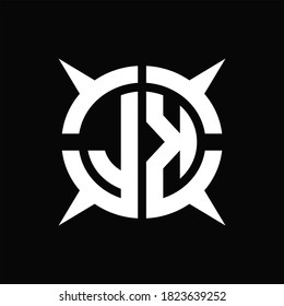 JK Logo monogram with four pieces circle slice design template on Black Background