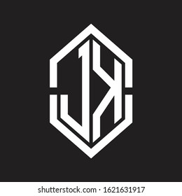 JK Logo monogram with hexagon shape and outline slice style with black and white