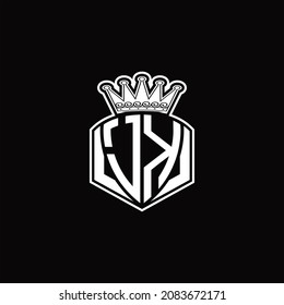 JK-Logo-Monogramm mit luxuriöser Emblechform und Krondesign-Vorlage auf schwarzem Hintergrund