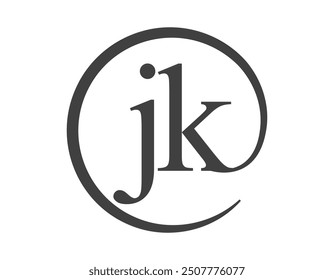 JK logo from two letter with circle shape email sign style. J and K round logotype of business company for brand identity.