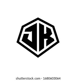 JK monogram logo with hexagon shape and line rounded style design template isolated on white background