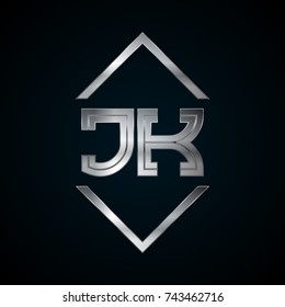 JK Monogram, Metal Logo, Silver Logo