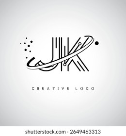 JK Orbit Monogram Logo - Futuristic Minimal Letter mark with Circular Line Art, Tech-Inspired Dots and Space Motion Concept for Modern Branding Identity (Logotipo de Monograma de Órbita JK - Marca de Letra Mínima Futurista com Linha de Arte Circular, Pontos Inspirados na Tecnologia e Conceito de Movimento Espacial para Identidade de Marca Moderna)