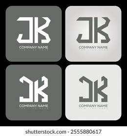 JK polygon, hexagon, flat and simple letter logo set in one artboard. JK minimalist and classic logo.
