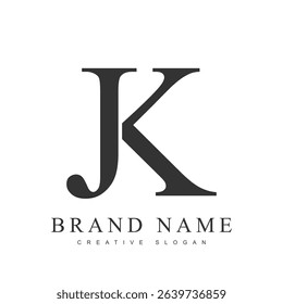 JK trendy logotype template. Initial letter j and k classic font style. Creative logo for company name or identity. Vector illustration.