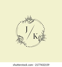 Cartas iniciales del logotipo de la boda JK en un diseño profesional de alta calidad que se imprimirán en cualquier medio impreso