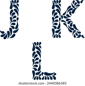 JKL letters in traditional talavera feathering, traditional vector, letter J, letter K and letter L, decorative letters