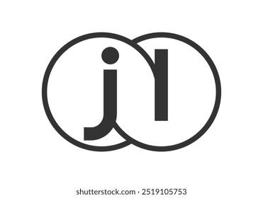 JL business company emblem with outline rounds and letters j l. Logo template of two merged circles for brand identity, logotype. Vector Infinity symbol  and technology sign.