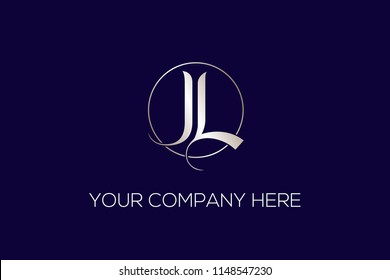 JL circular vector icon.Monogram with letter J and letter L.Shiny metallic golden logo isolated on royal blue background.Elegant, rich, luxury style.