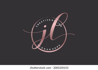 JL handwriting logo with circle template vector signature, wedding, fashion, floral and botanical with creative template.