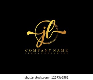 JL initial handwriting logo circle template vector