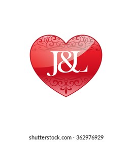 J&L initial letter couple logo with ornament heart shape