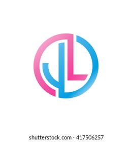 JL initial letters looping linked circle logo blue pink