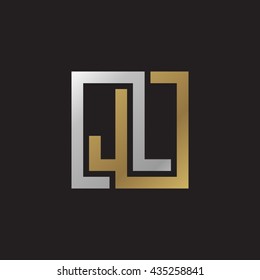 JL initial letters looping linked square elegant logo golden silver black background