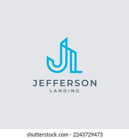 JL initial logo company name colored blue swoosh design, isolated on white background