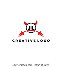 JL initial monogram for fitnes or gym logo with devil style design