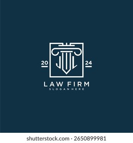 Logotipo do monograma inicial de JL para escritório de advocacia com design de pilares em quadrado criativo