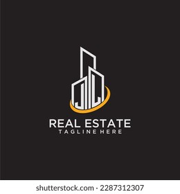 JL initial monogram logo for real estate with building style