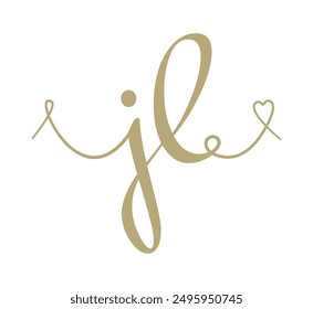 JL initial wedding monogram calligraphy vector illustration. Hand drawn lettering j and l love logo design for valentines day poster, greeting card, photo album, banner print or tattoo.