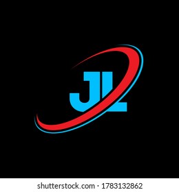 JL J L letter logo design. Initial letter JL linked circle uppercase monogram logo red and blue. JL logo, J L design. jl, j l