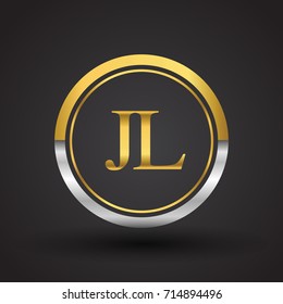 JL Letter logo in a circle, gold and silver colored. Vector design template elements for your business or company identity.