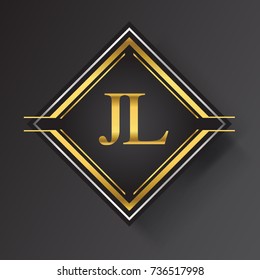 JL Letter logo in a square shape gold and silver colored geometric ornaments.