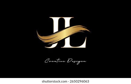 JL Letter Monogram Logo – Elegant Gold Brush Stroke Letter mark for Luxury Branding, Fashion, Boutique  Premium Identity Design
