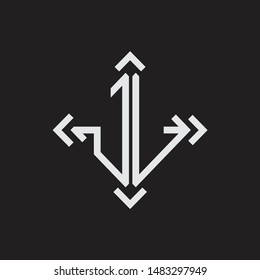 JL Logo Abstrac letter Monogram with Arrow in every side isolated on black background