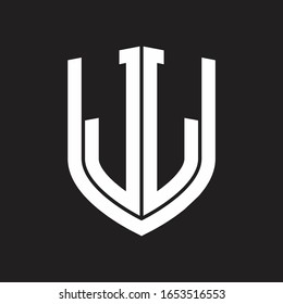 Monograma del logotipo JL con diseño de escudo de emblemas aislado en fondo negro