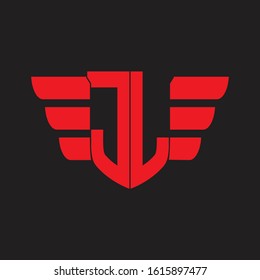 JL Logo monogram with emblem and wings element design template on red colors