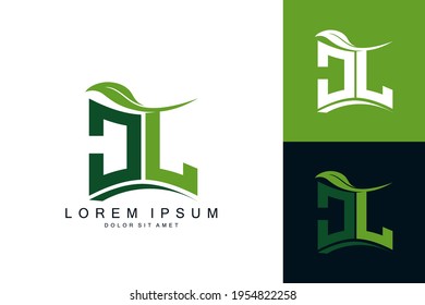 JL logo monogram with green leaf nature organic bio curved shape premium vector design template