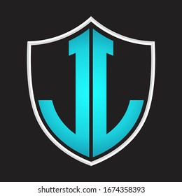 JL Logo monogram with shield shape isolated blue colors on outline design template