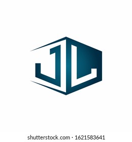 JL monogram logo with hexagon shape and negative space style ribbon design template