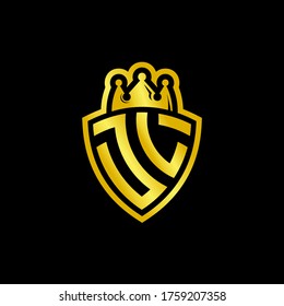 JL monogram logo with shield and crown style design template isolated on black background
