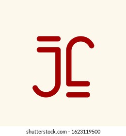 JL monogram logo.Geometric style typographic icon.Lettering sign.Alphabet initials in red color isolated on light background.Uppercase corporate letter j and letter l.Modern,minimalist characters.