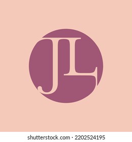 JL monogram logo.Serif lettering sign.Alphabet initials icon isolated on light fund.Luxury characters.Typographic abstract letter j, letter l.Elegant, beauty boutique, wedding, circle emblem style.