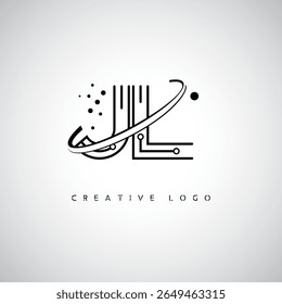 JL Orbit Monogram Logo - Futuristic Minimal Letter mark with Circular Line Art, Tech-Inspired Dots and Space Motion Concept for Modern Branding Identity (Logotipo de Monograma de Órbita JL - Marca de Letra Mínima Futurista com Linha de Arte Circular, Pontos Inspirados na Tecnologia e Conceito de Movimento Espacial para Identidade de Marca Moderna)