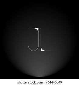JL White thin minimalist LOGO Design with Highlight on Black Background.