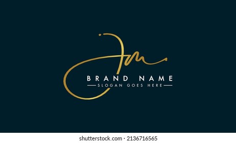 JM handwritten golden logo for identity, Creative gold handwriting initial signature concept design, j and m initials typography monogram icon for any business or company.