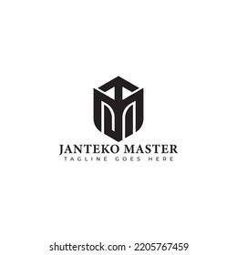 JM initial letters looping linked hexagon monogram logo