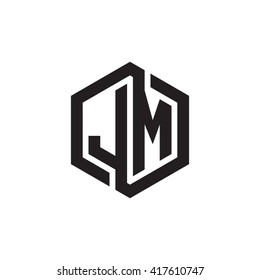 JM initial letters looping linked hexagon monogram logo